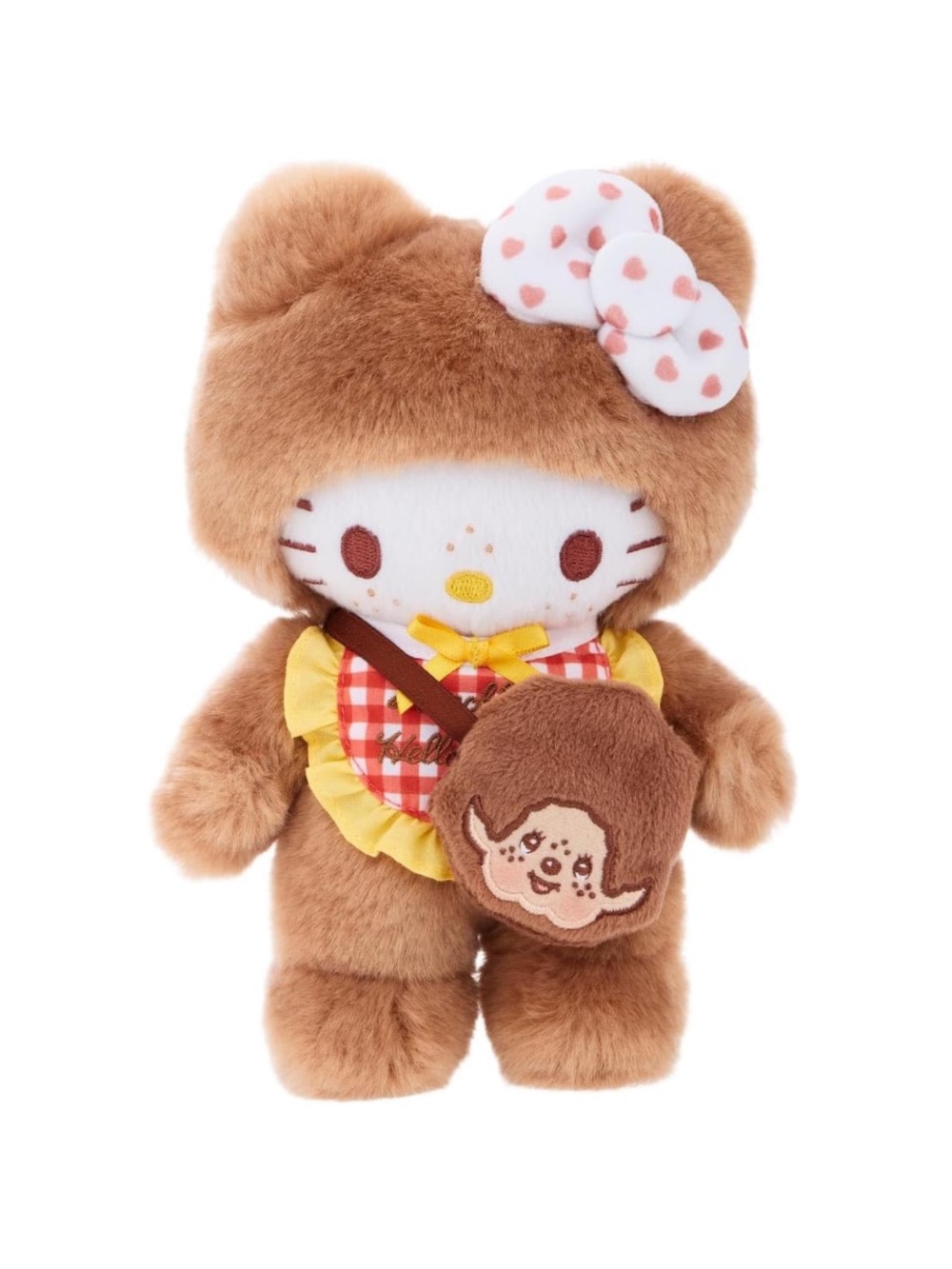 Monchhichi x Hello Kitty Costume Plush Doll Stuffie 8" Gingham Check Sanrio RARE